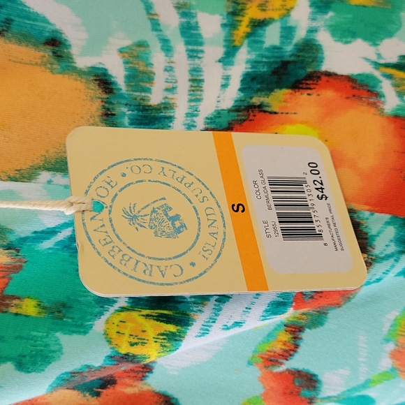 *SOLD* Caribbean Joe floral vibrant colorful short-sleeve top women's small NEW - Picture 6 of 11